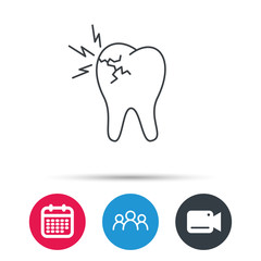 Toothache icon. Dental healthcare sign. Group of people, video cam and calendar icons. Vector