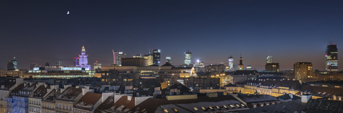 Fototapeta Warsaw downtown panorama during the night, Poland