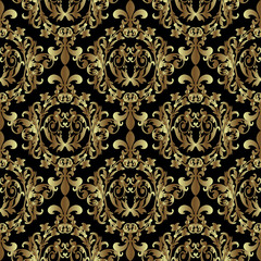 Baroque seamless pattern. Damask wallpaper. Ornate floral background with antique decorative 3d  flowers,leaves and baroque ornaments. Vector fabric textile pattern.