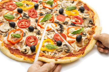 Pizza with ham, pepper and olives