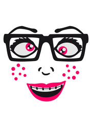 Geek nerd horny smart woman female girl sexy face grin comic cartoon text font design cool crazy crazy confused stupid silly comical disturbed