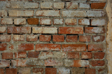 Brick walls, old wall with crumbling plaster, texture, background