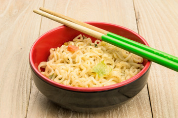 Cooked instant noodles in a bowl