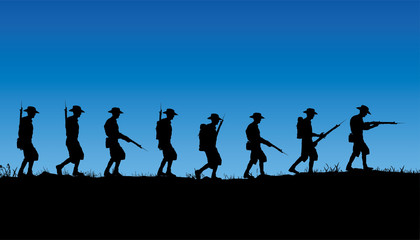 Fototapeta na wymiar Anzac Day, Australian soldiers of World War 1 marching 