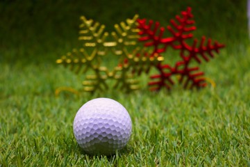 golf on green grass with Christmas and New year Decoration