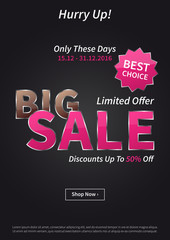 Poster Big Sale Limited Offer vector illustration on black background.
