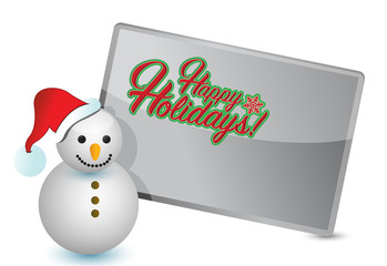 happy holiday snowman and sign