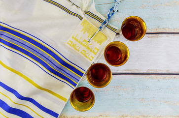 Jewish holiday Wine and matzoh - elements of jewish passover supper