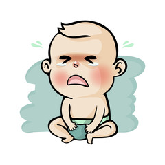 Crying baby boy cute cartoon, Vector illustration