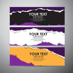 Naklejka na ściany i meble Abstract purple Torn Paper with space background. Vector banners set background. 