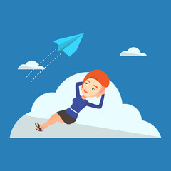 Business woman lying on cloud vector illustration.