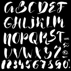 Fototapeta premium Hand drawn font made by dry brush strokes. Grunge style alphabet