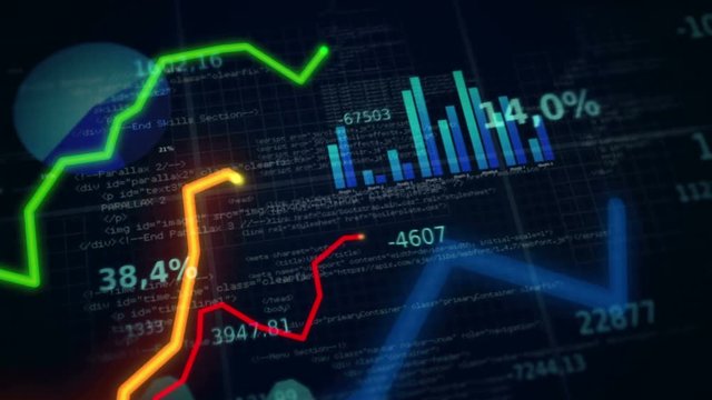 Colorful financial diagrams showing profit and loss. 2 in 1. Dark blue.