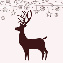 Reindeer silhouette and Christmas decorations