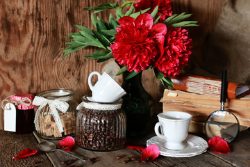coffee cup old book flower