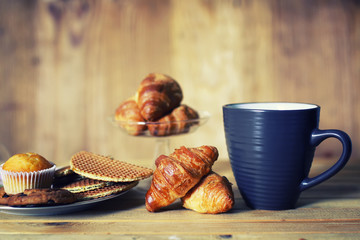 tea cup croissant breakfast