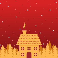 Golden house and trees Christmas background