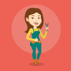 Repairman holding spanner vector illustration.