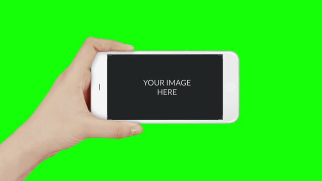 6 tablet and mobile phone shots. Green Screen. Female hand. White devices.