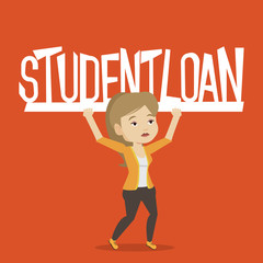 Woman holding sign of student loan.