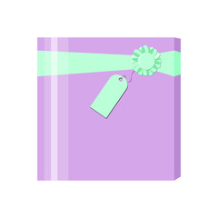 Lilac box with ribbon and bow. Vector illustration