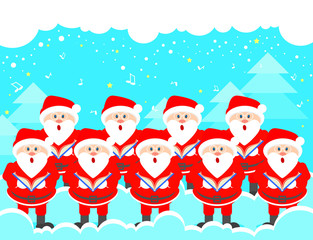 Postcard Christmas choir of Santa Claus. Christmas music greeting. Vector