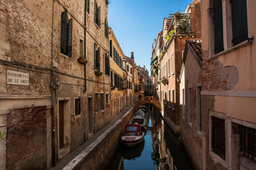 Fototapeta na wymiar street, bridge and grand canal in Venice
