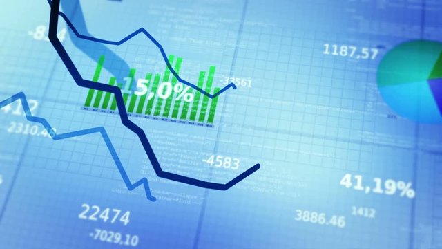 Financial diagrams showing a decreasing tendency.  White-Blue. Loopable.