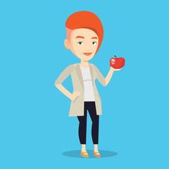 Young woman holding apple vector illustration.