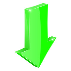 Green DOWN arrow. Shiny 3d icon