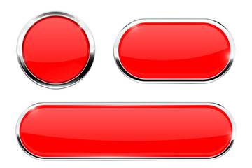 Red web icons. Buttons with chrome frame