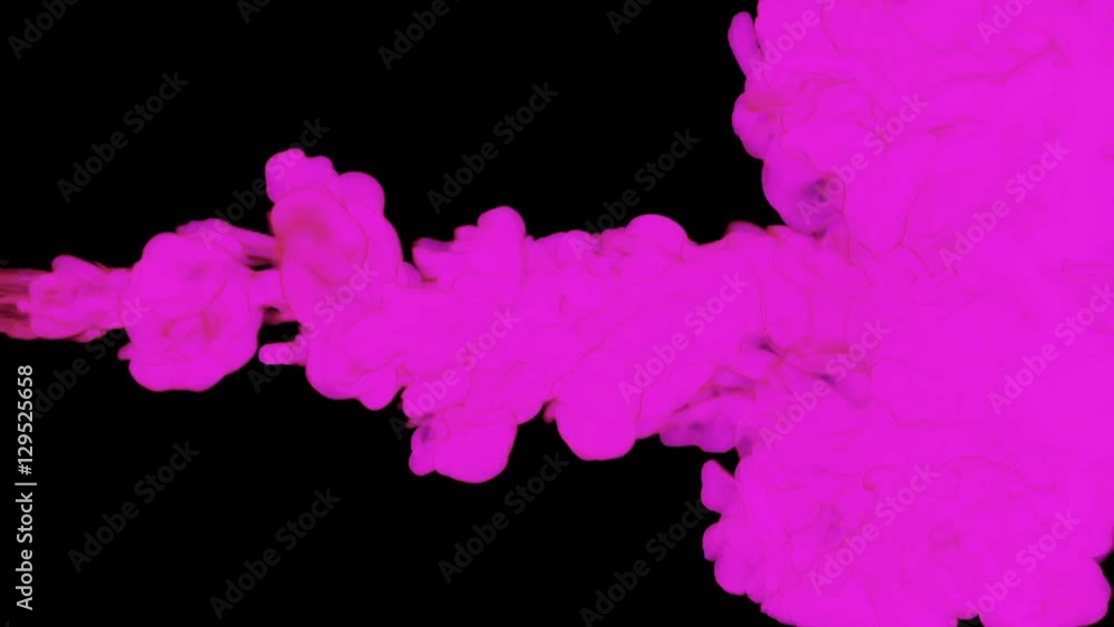 Aufkleber violet paint dissolved in water on a black background. 3d render. voxel graphics. computer simulatio
