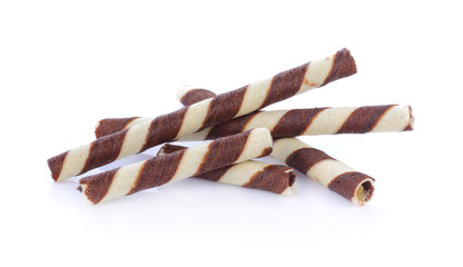 brown stripe wafer rolls on white Background