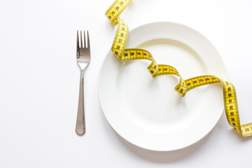 concept diet and weight loss on white background top view