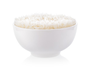 bowl full of rice on white