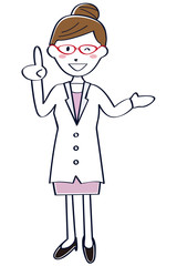眼鏡のかわいい女医さん　線画　全身　指差し案内