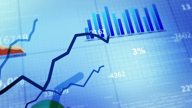 Colorful financial diagrams showing a growing tendency. White-Blue. Loopable.