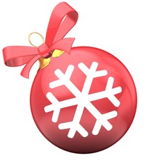 3d illustration of Christmass ball over white background with snowflake symbol and red ribbon