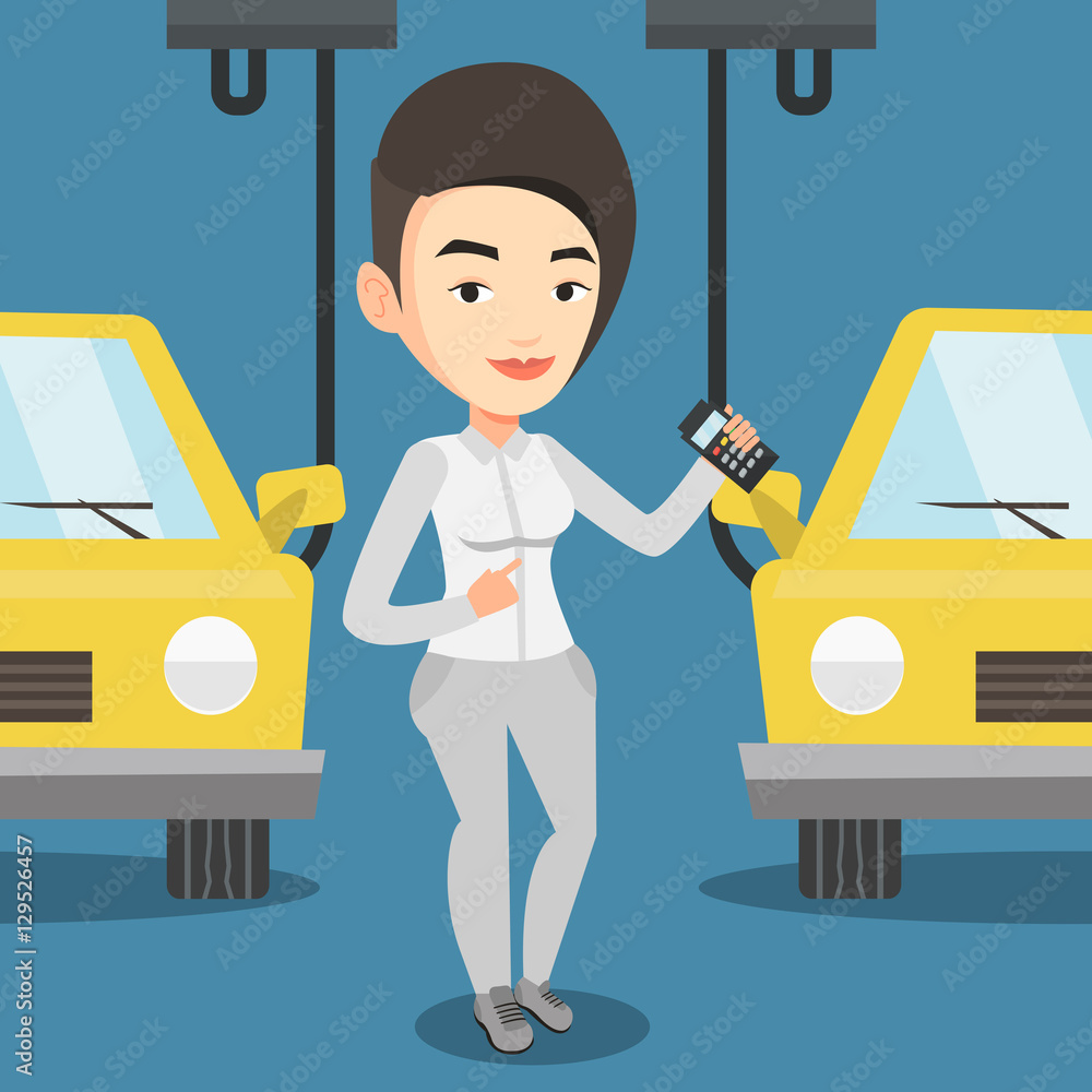 Poster worker controlling automated assembly line for car