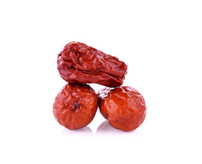 Dried red date or Chinese jujube on white background