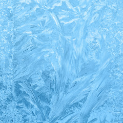 beautiful winter ice, blue texture on window, festive background