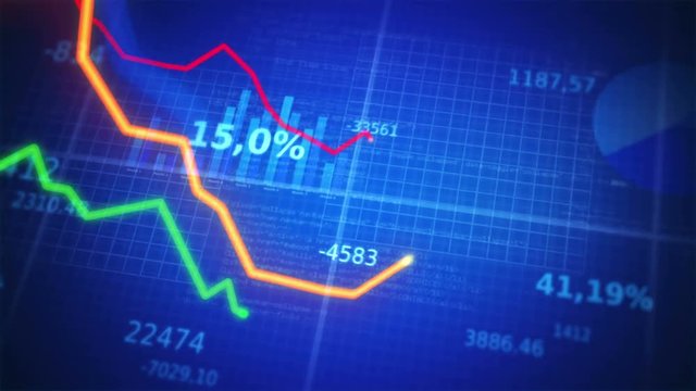 Colorful financial diagrams showing a decreasing tendency. 2 in 1. White-Blue.