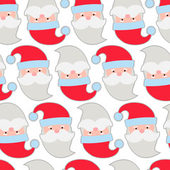 Seamless vector illustration of the faces of Santa Claus.
