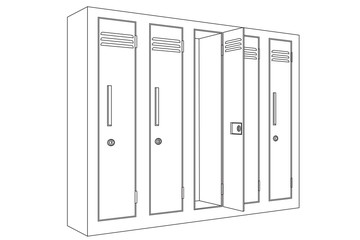 School locker with open door. Outline icon