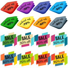 Set of Sale Discount Labels, Tags, Emblems. Web collection of stickers and badges for sale. Isolated vector illustration.
