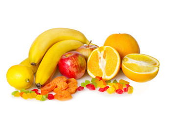 Still life from fruit on a white background