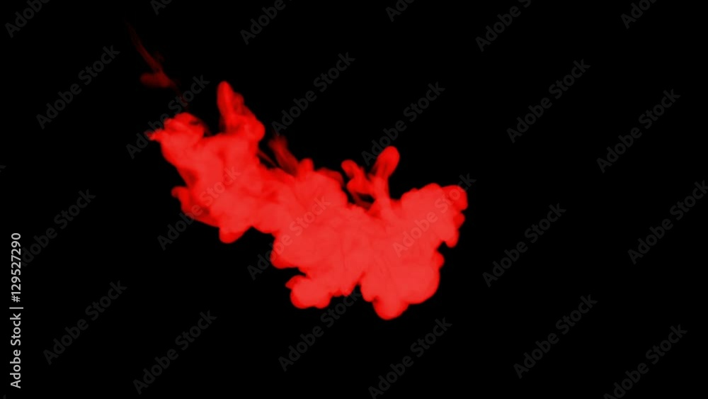 Poster red ink spreading in the water on a black background. 3d render. voxel graphics. computer simulation