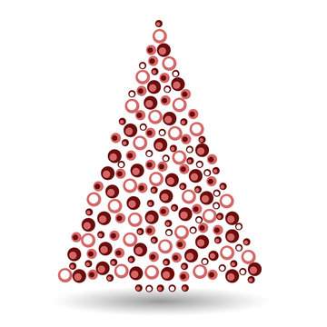 Simple abstract christmas tree of circles. Red and white abstract fir tree. Black vector illustration