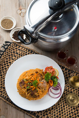 lamb madghout, popular arabic rice with meat during ramadan