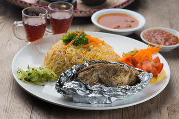 Chicken madhbi or madbi traditional arabic food